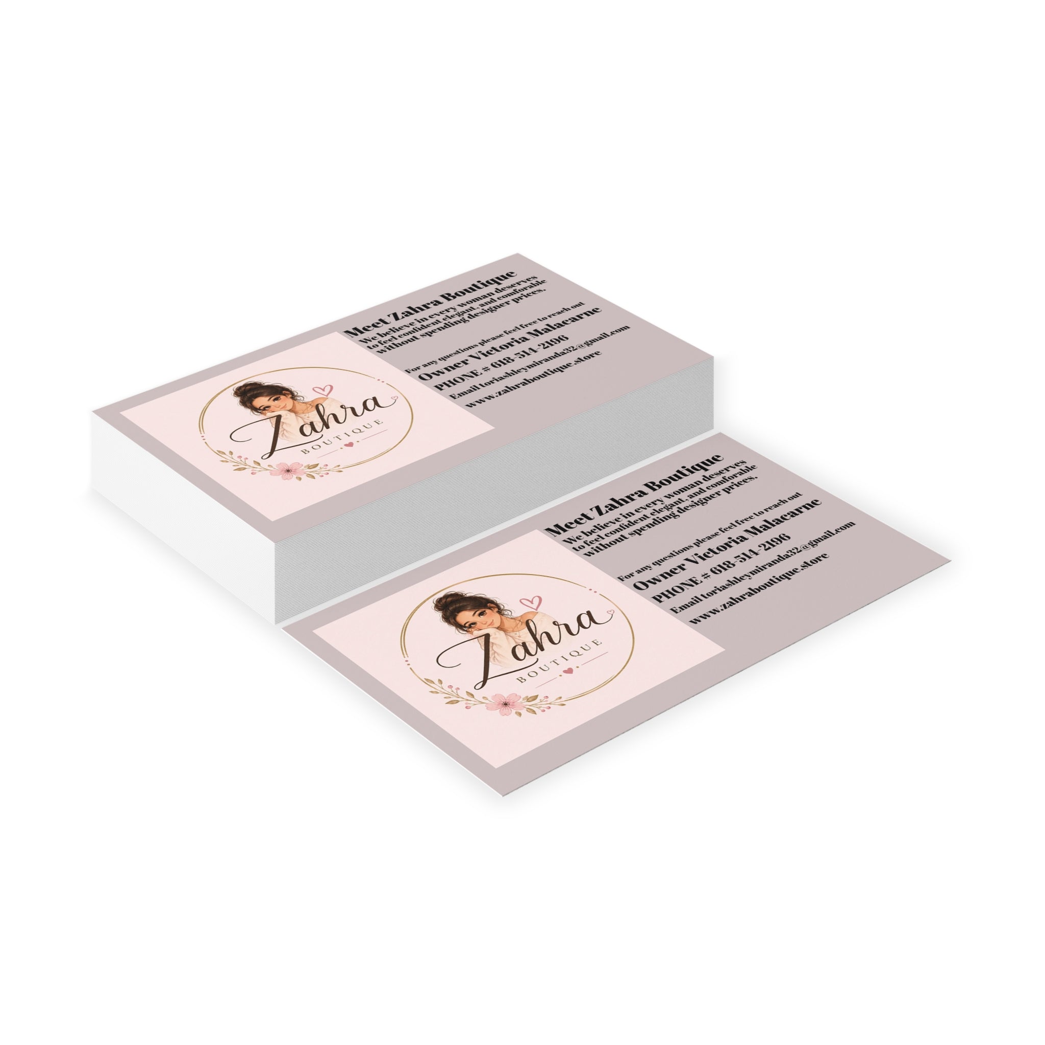 Boutique Business Cards — Feminine Pink Floral Logo Design