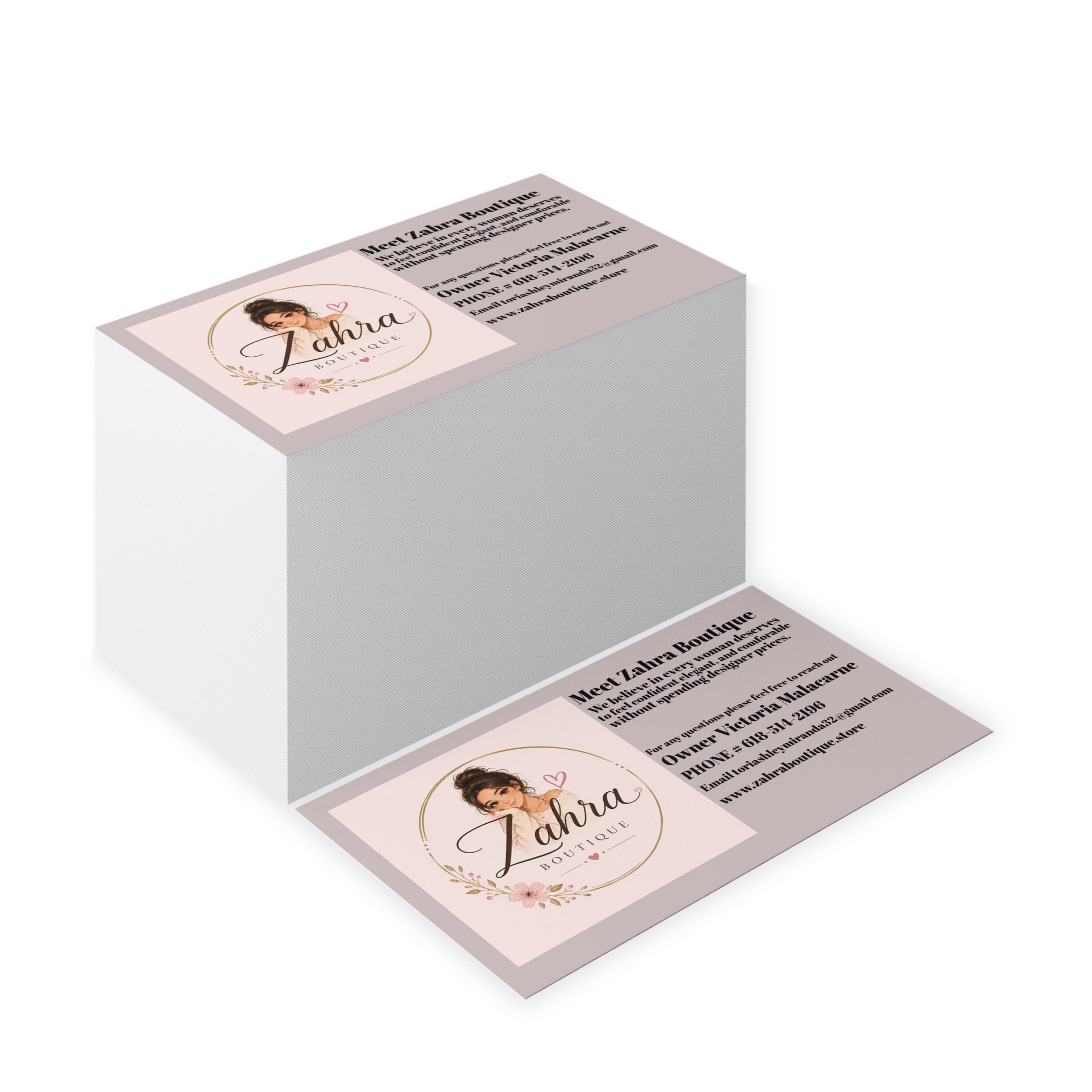 Boutique Business Cards — Feminine Pink Floral Logo Design