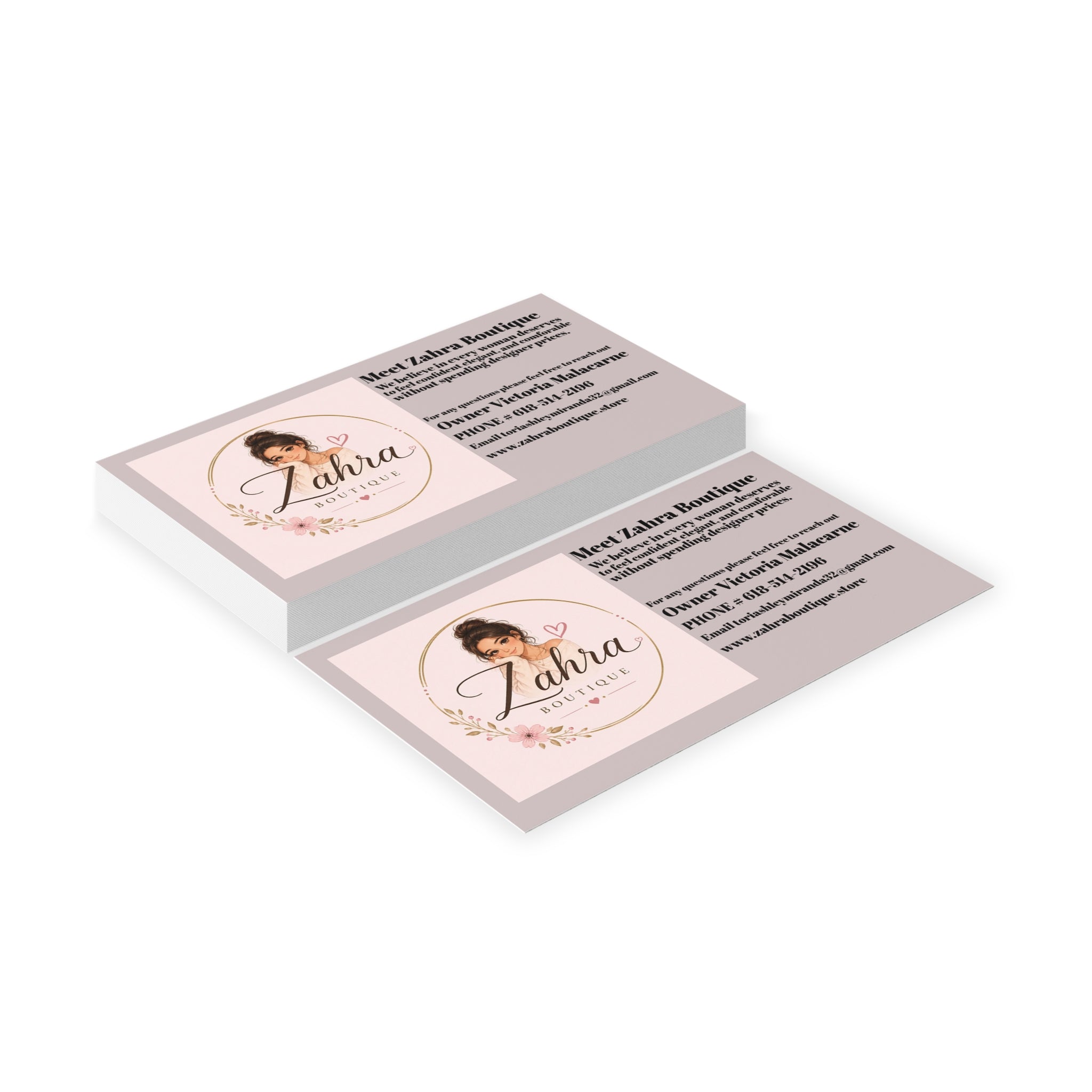 Boutique Business Cards — Feminine Pink Floral Logo Design