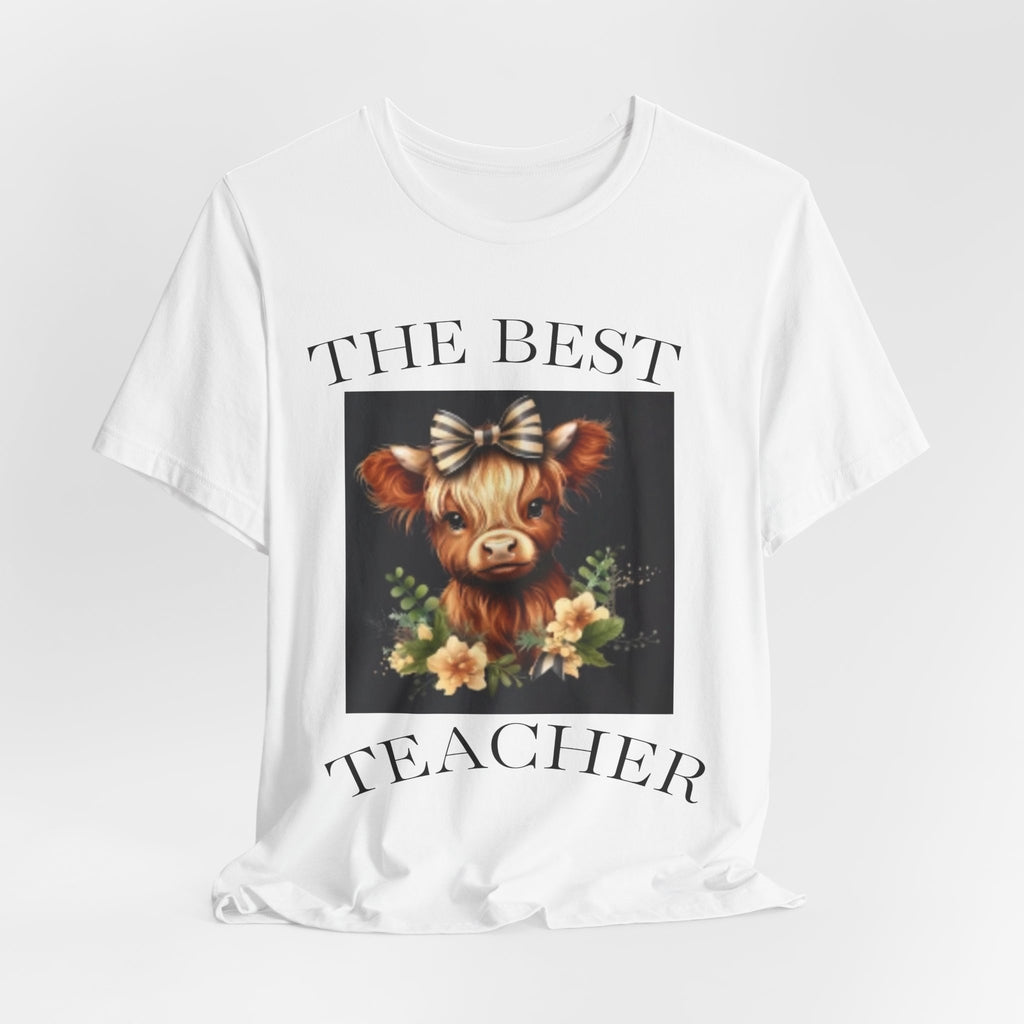 The Best Teacher Cow Tee — Cute Floral Cow Graphic Teacher T-Shirt