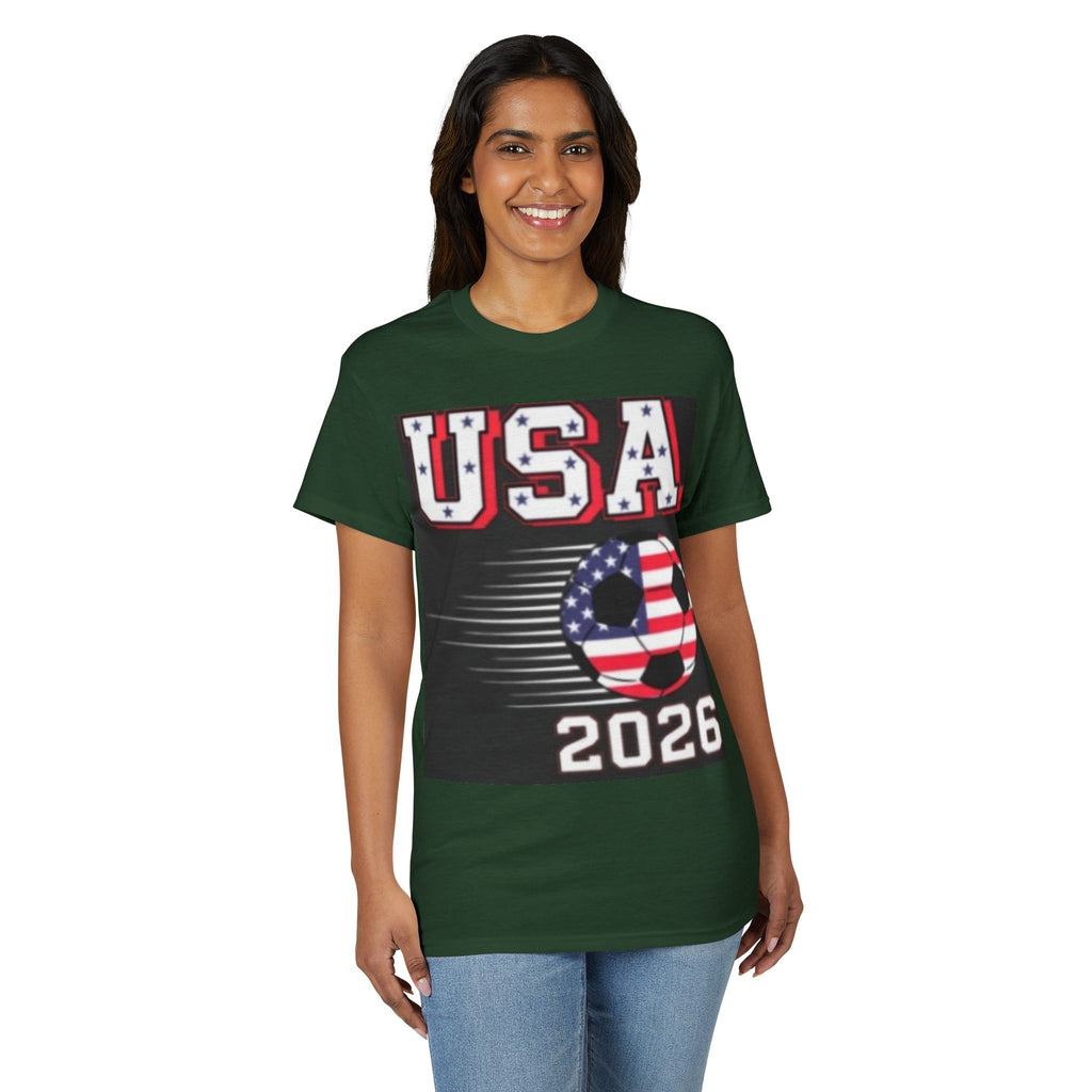 USA Soccer 2026 T-Shirt — American Flag Soccer Ball World Cup Tee