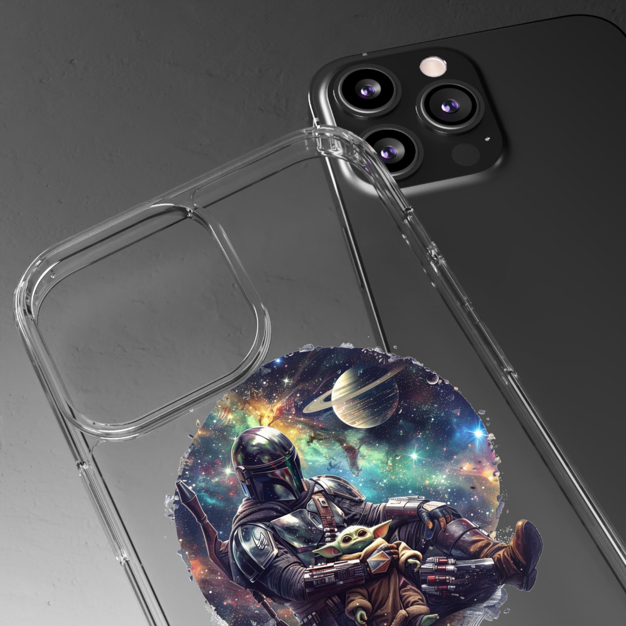 Clear Phone Case — Mandalorian & Grogu Space Art Clear Case