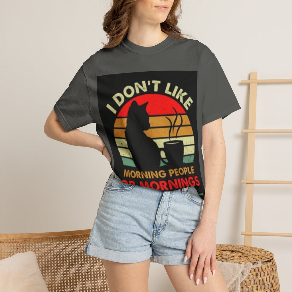 I Don't Like Morning People T-Shirt — Cat & Coffee Retro Graphic Tee
