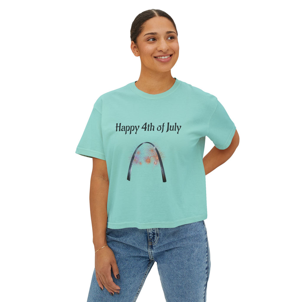 4th of July St. Louis Arch Tee — "Happy 4th of July" Womens Boxy T-Shirt