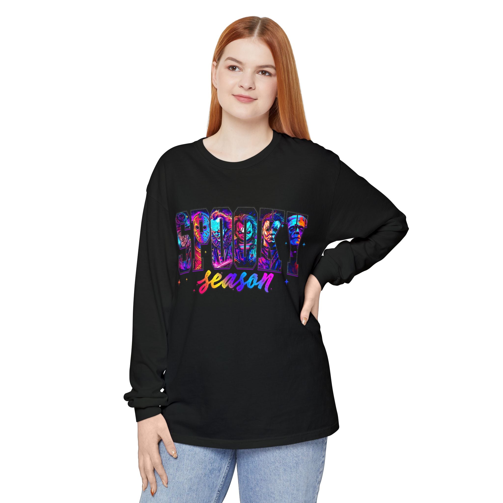 Spooky Season Long Sleeve Tee — Colorful Halloween Graphic