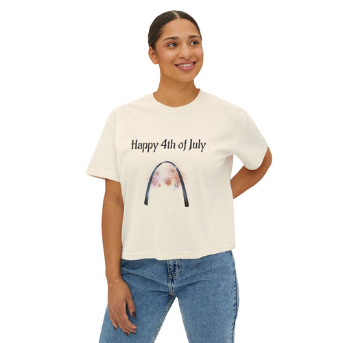 4th of July St. Louis Arch Tee — "Happy 4th of July" Womens Boxy T-Shirt