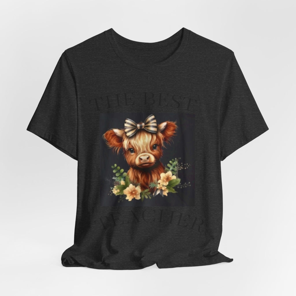 The Best Teacher Cow Tee — Cute Floral Cow Graphic Teacher T-Shirt