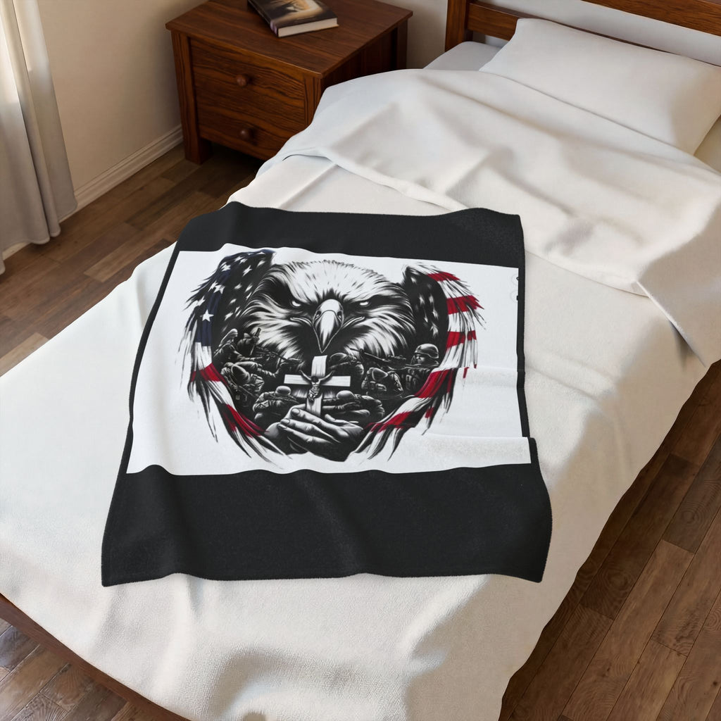 American Eagle Prayer Velveteen Plush Blanket — Patriotic Memorial Throw