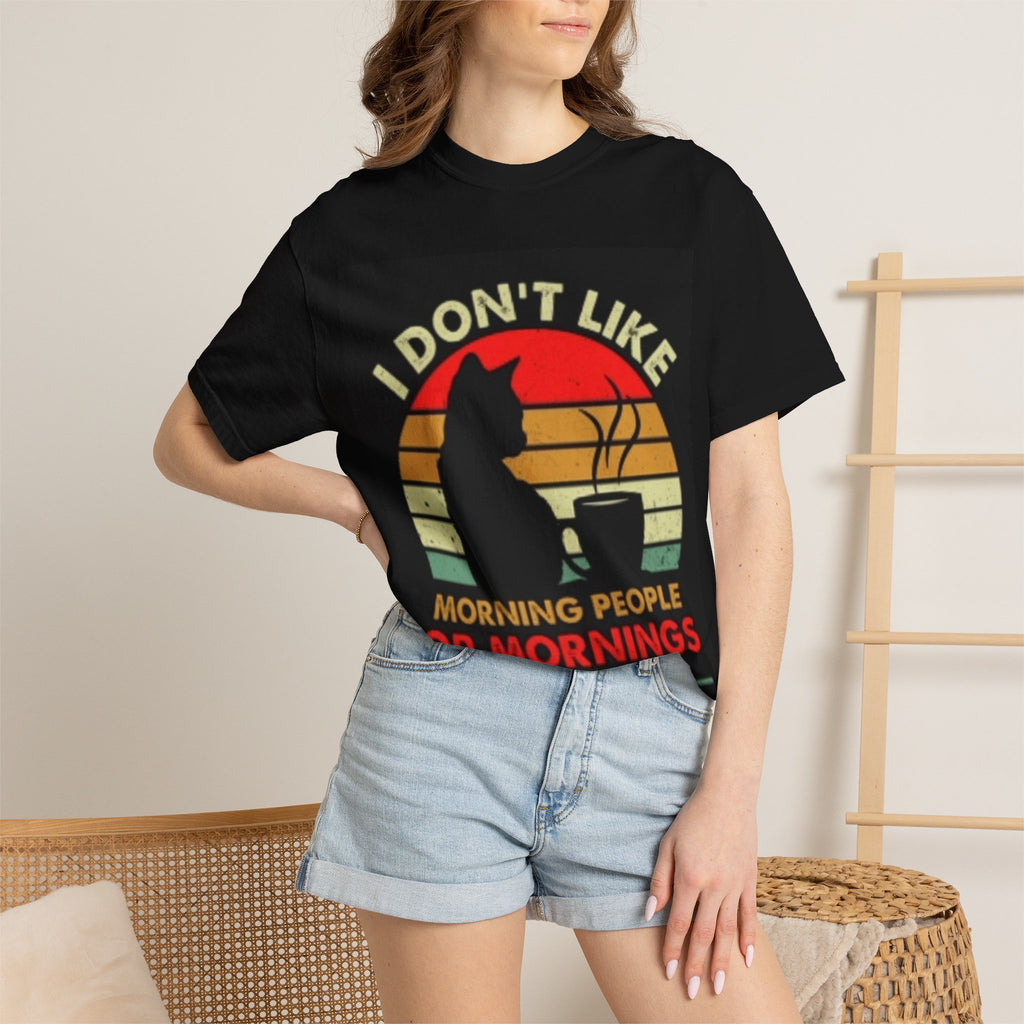 I Don't Like Morning People T-Shirt — Cat & Coffee Retro Graphic Tee