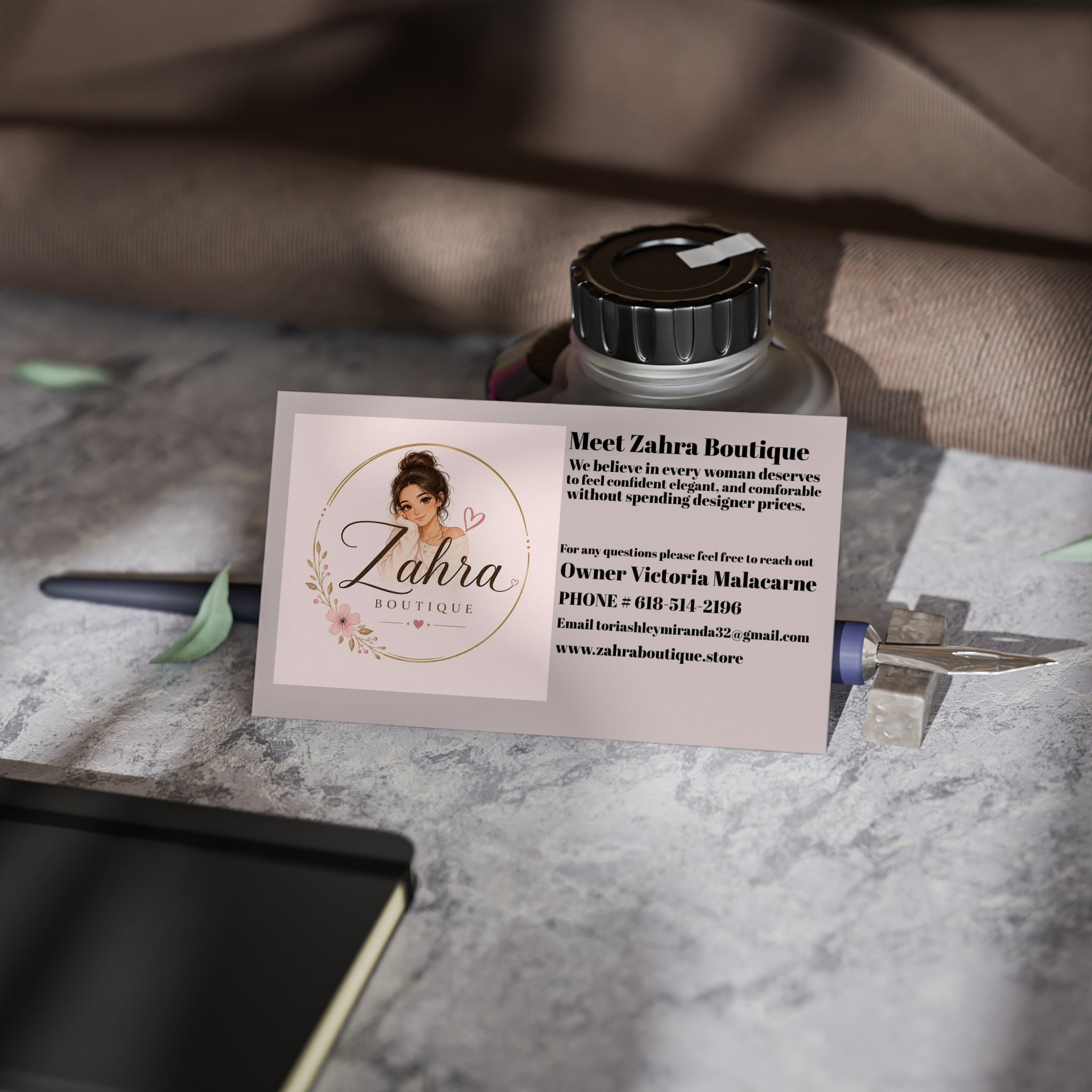 Boutique Business Cards — Feminine Pink Floral Logo Design