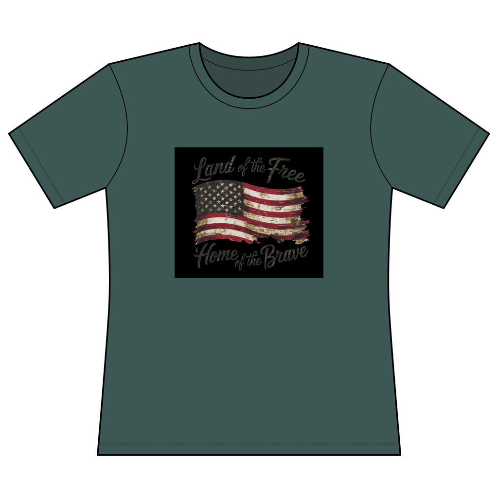 Women's Patriotic T‑Shirt – 'Land of the Free, Home of the Brave' American Flag Graphic