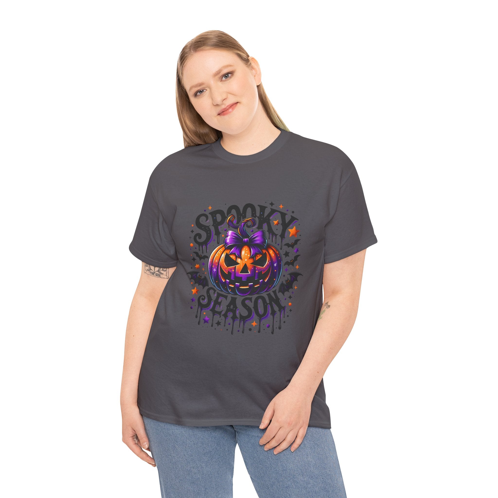 Halloween T-Shirt — "Spooky Season" Pumpkin Bat Graphic Tee