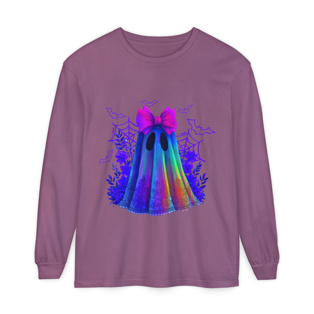 Halloween Ghost Long Sleeve Tee — Holographic Bow Ghost Graphic