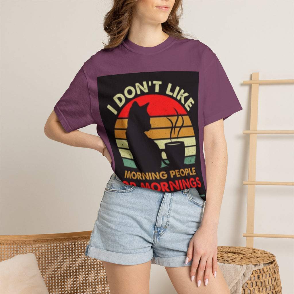 I Don't Like Morning People T-Shirt — Cat & Coffee Retro Graphic Tee