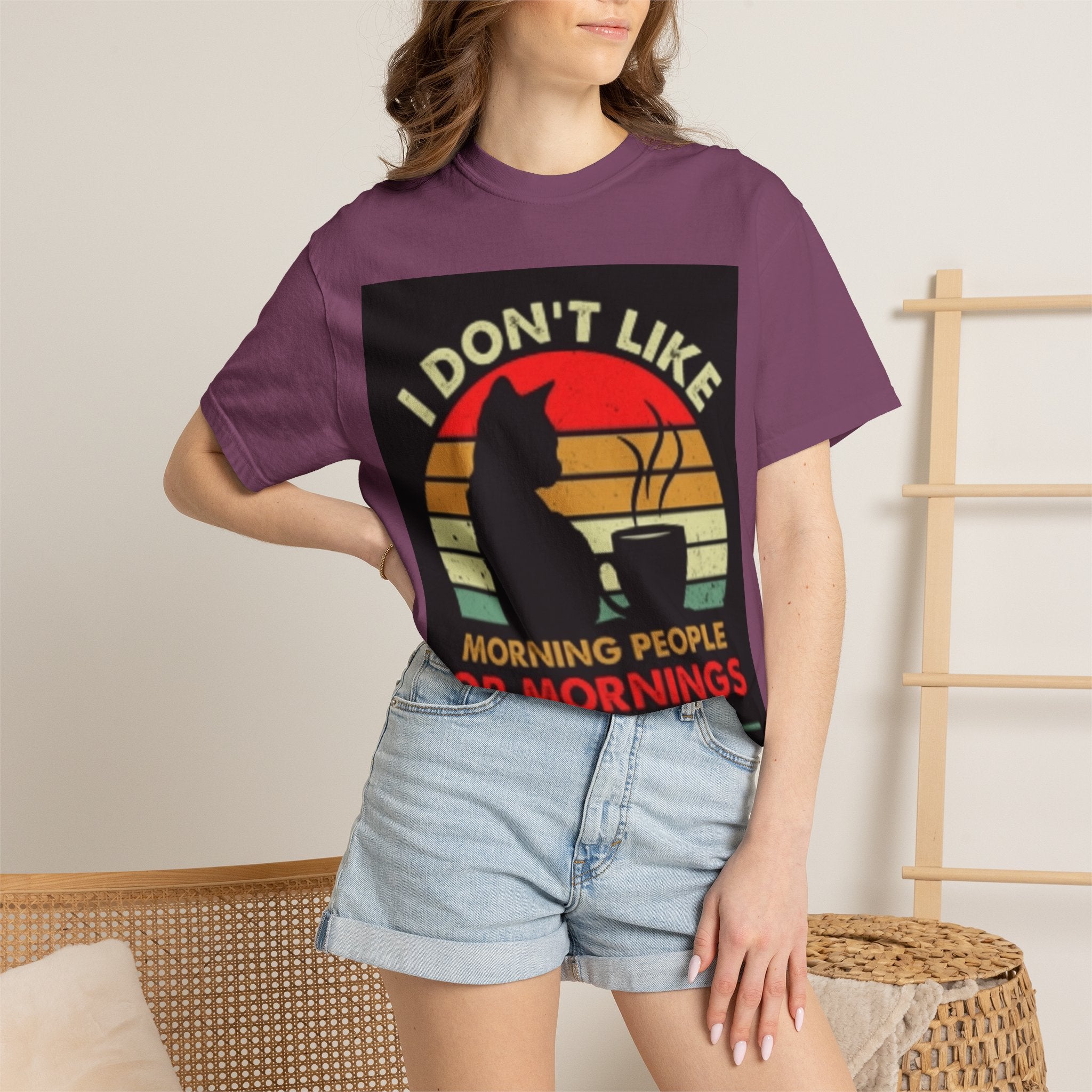I Don't Like Morning People T-Shirt — Cat & Coffee Retro Graphic Tee