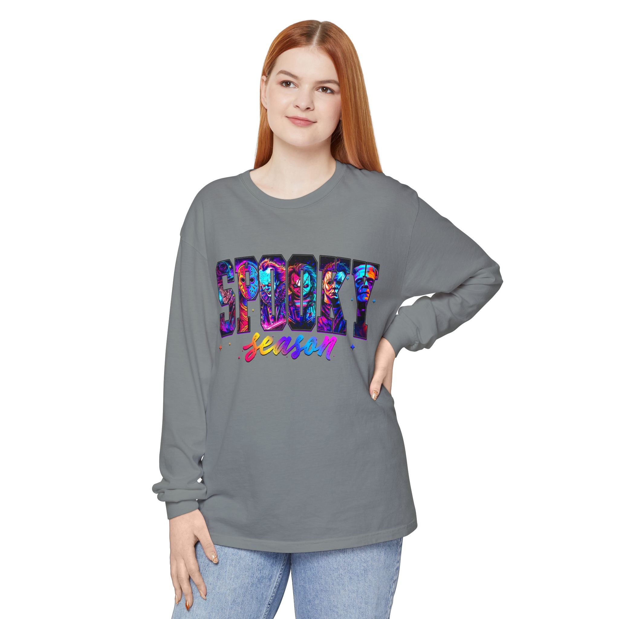 Spooky Season Long Sleeve Tee — Colorful Halloween Graphic