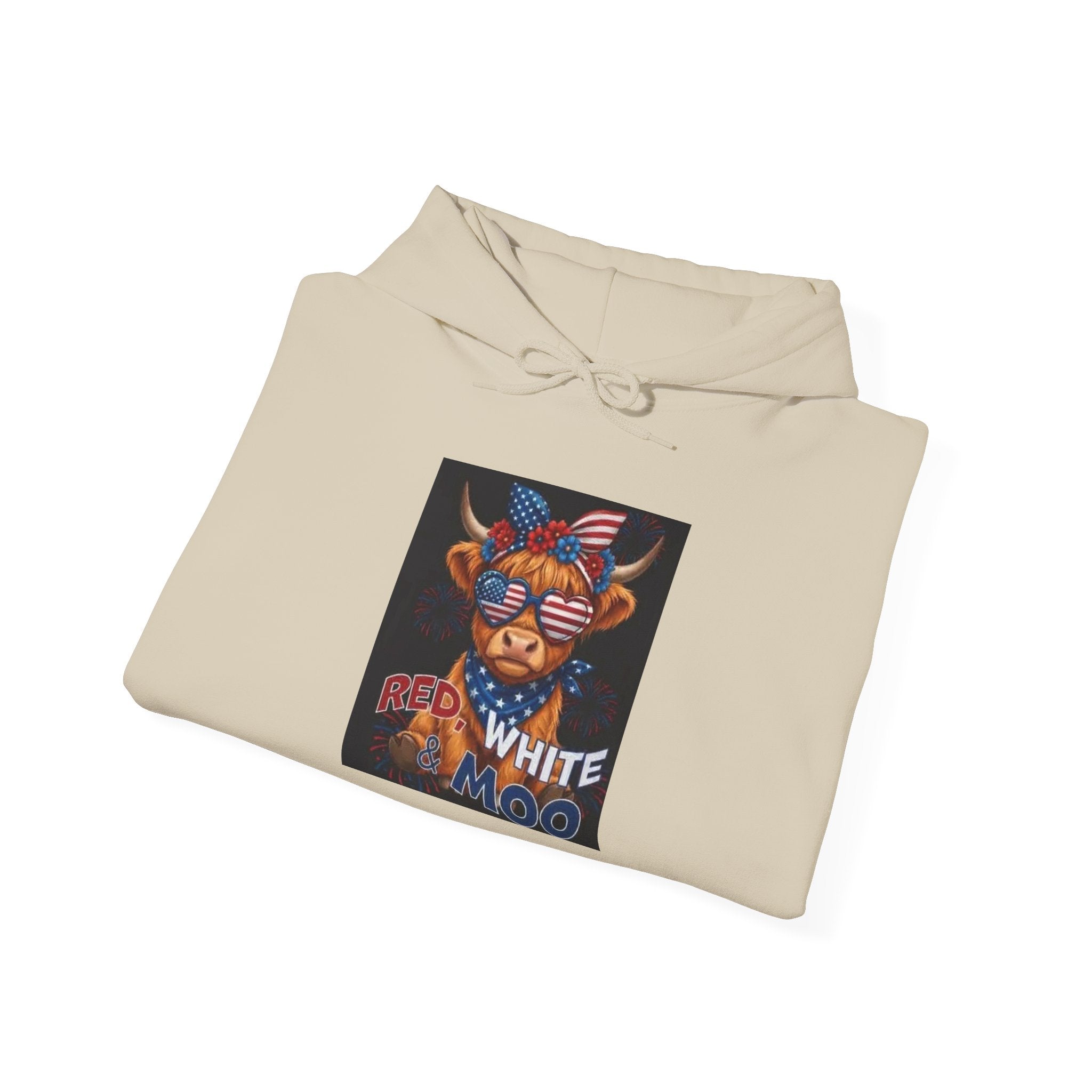 Patriotic Cow Graphic Hoodie — "Red White Moo" Americana Farmwear
