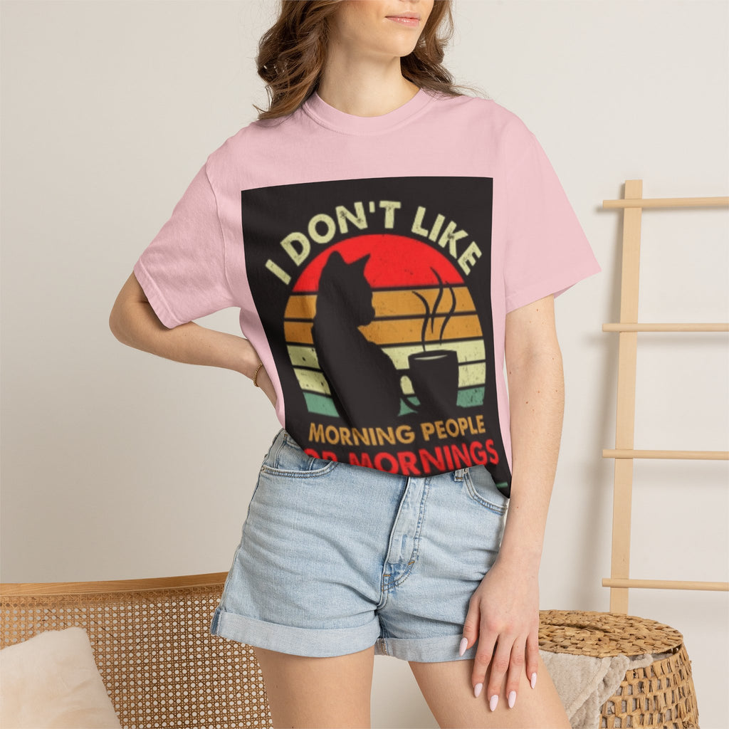 I Don't Like Morning People T-Shirt — Cat & Coffee Retro Graphic Tee