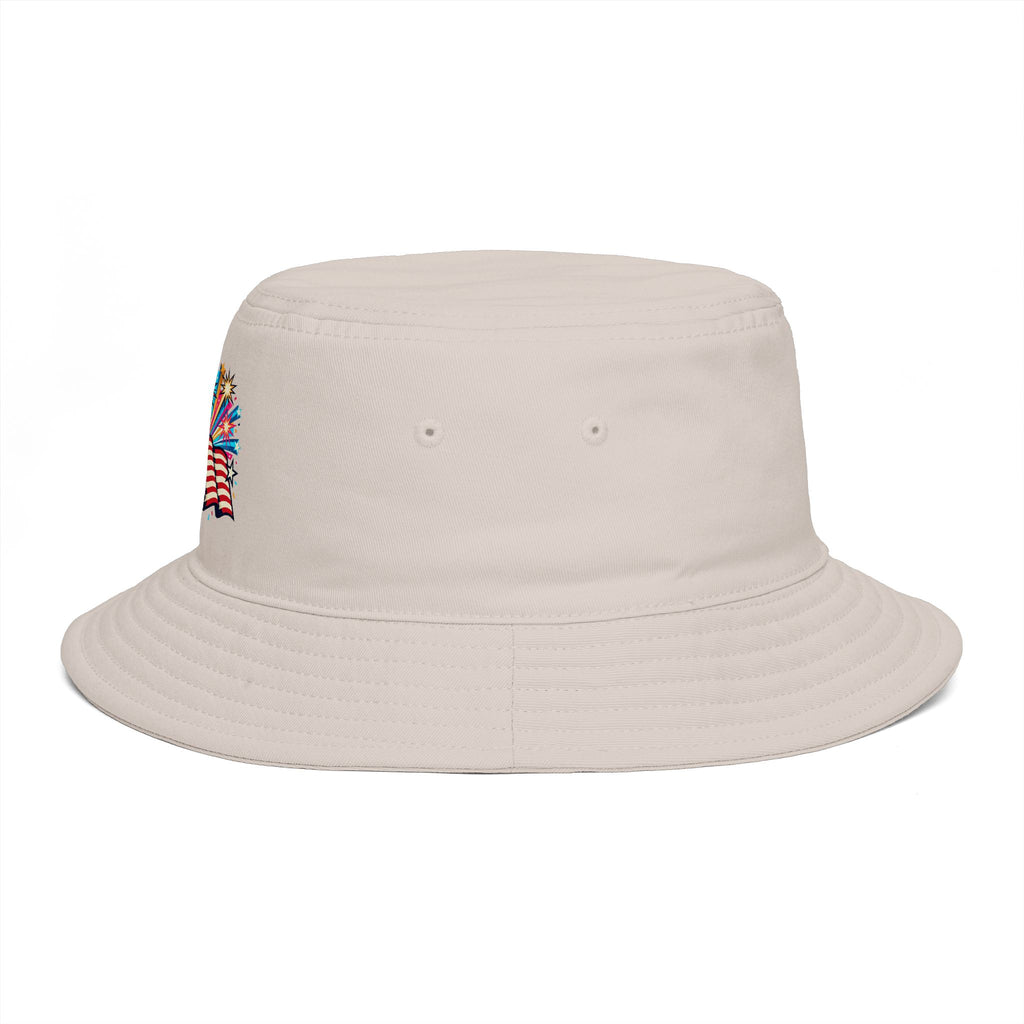 Patriotic Fireworks American Flag Bucket Hat — 4th of July USA Celebration Hat