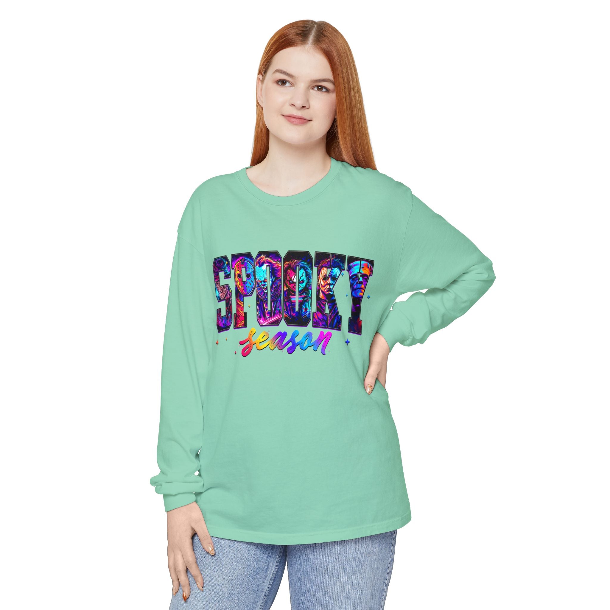 Spooky Season Long Sleeve Tee — Colorful Halloween Graphic