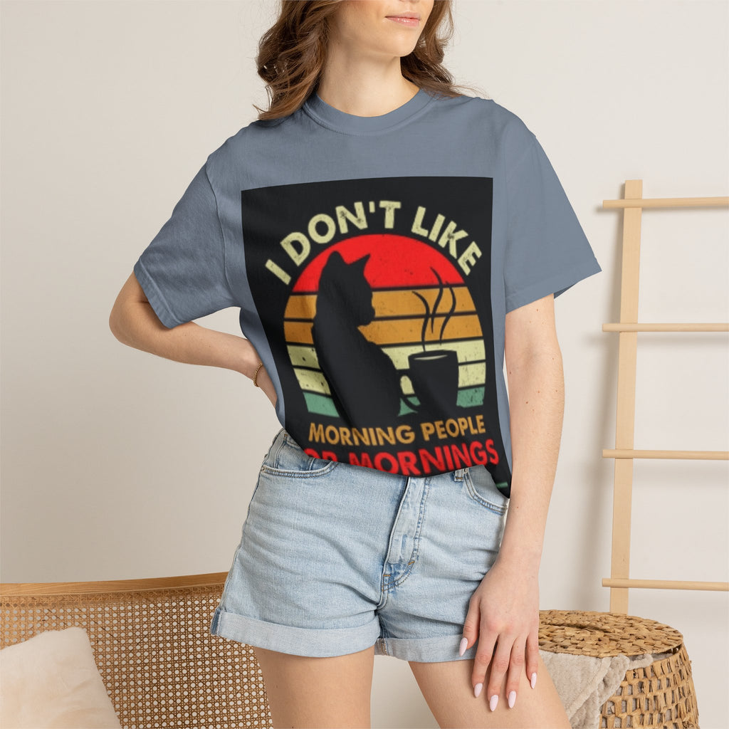I Don't Like Morning People T-Shirt — Cat & Coffee Retro Graphic Tee