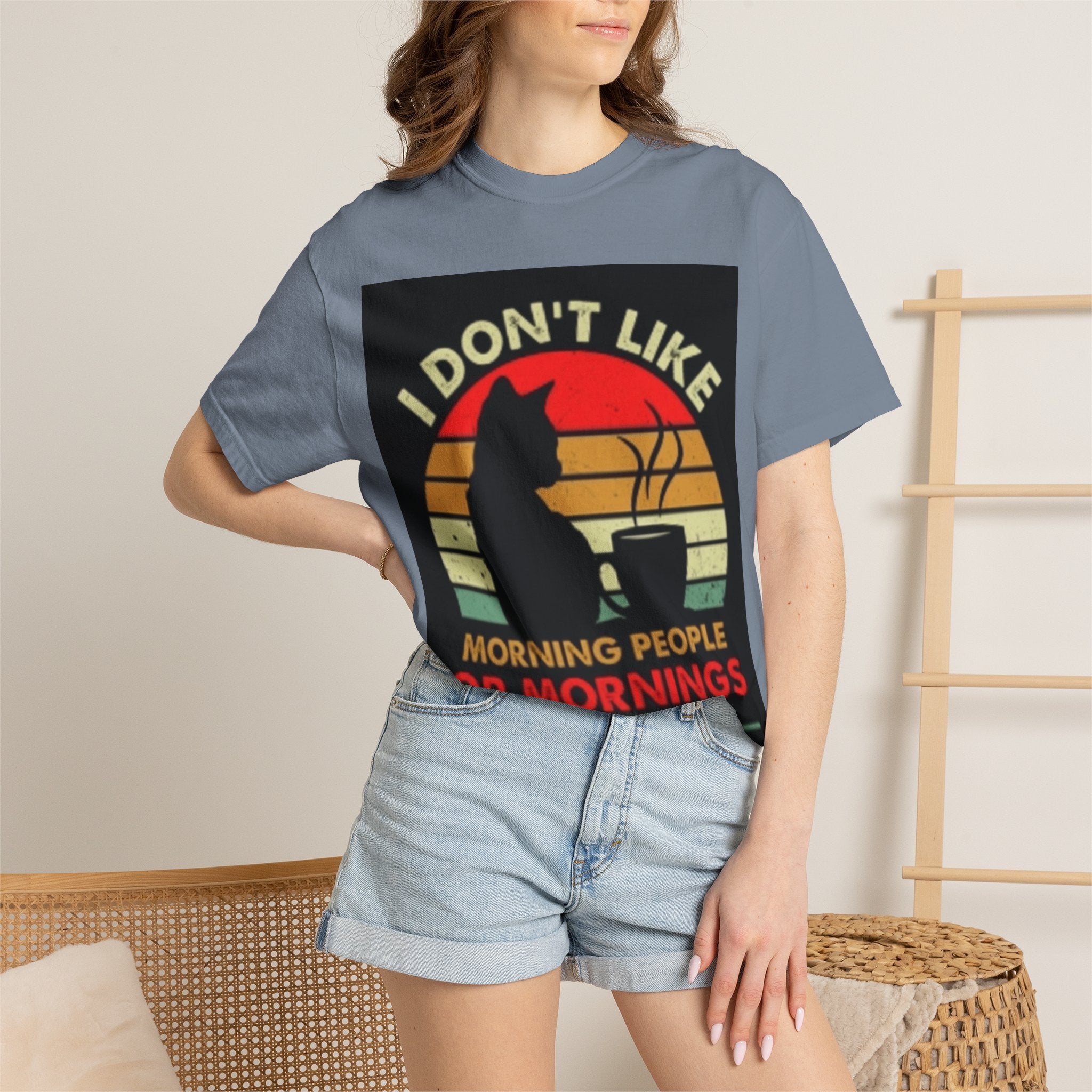 I Don't Like Morning People T-Shirt — Cat & Coffee Retro Graphic Tee