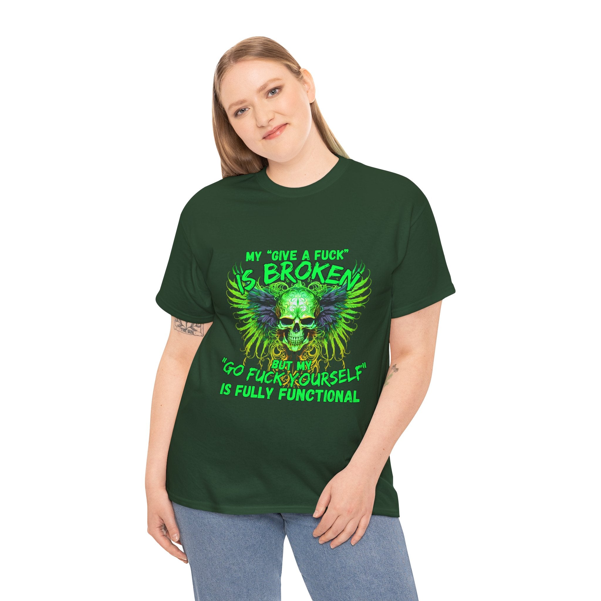 Graphic Tee — Green Skull 'My Other Half Is Broken, So Fuck Yourself' Punk T-Shirt